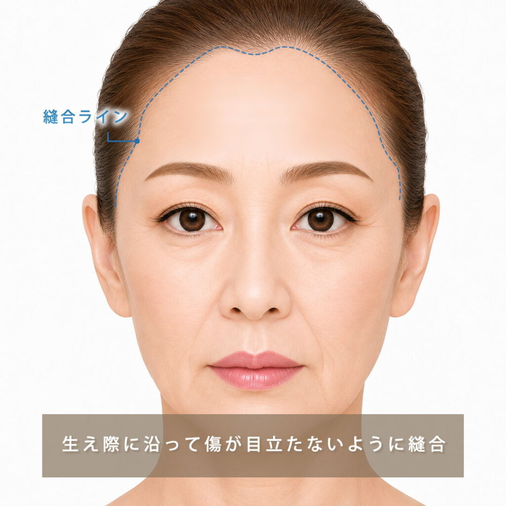 前頭筋不動化の縫合するライン