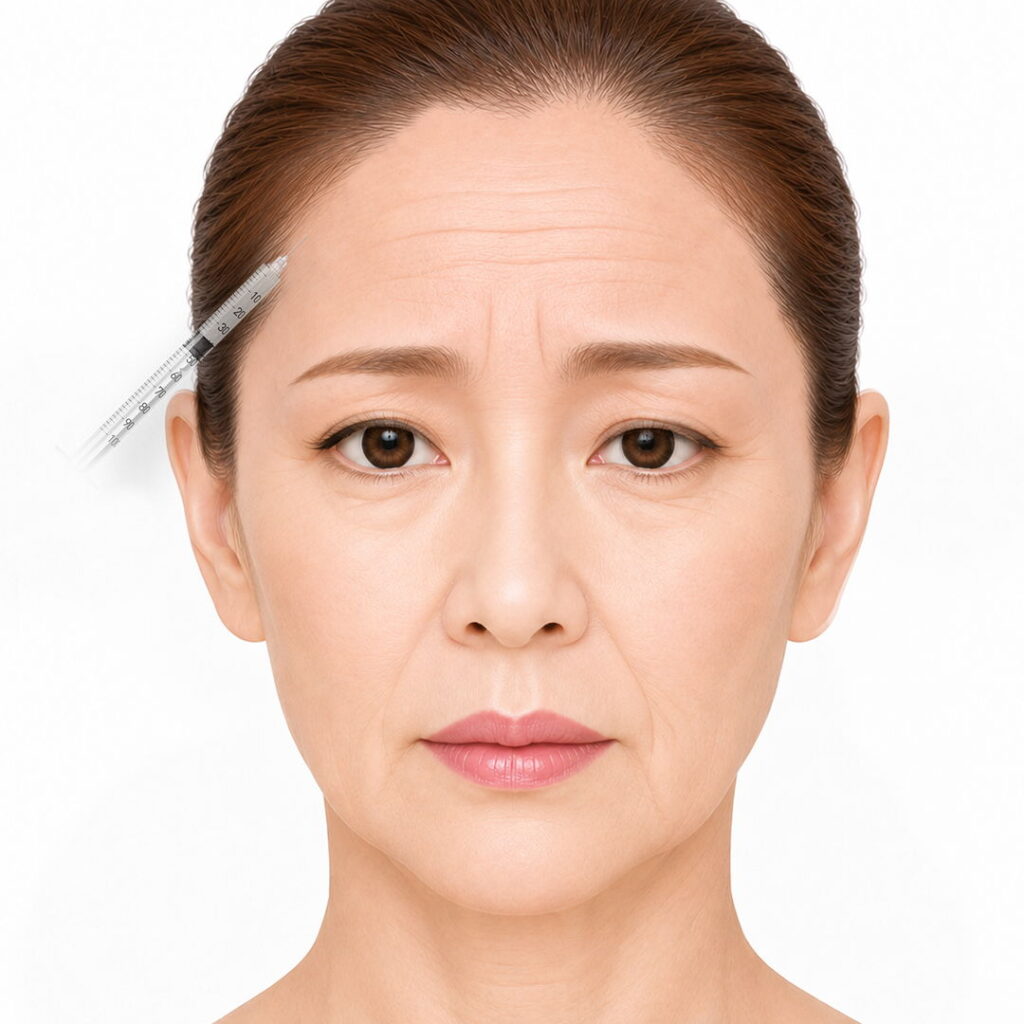 前頭筋不動化で麻酔をする様子
